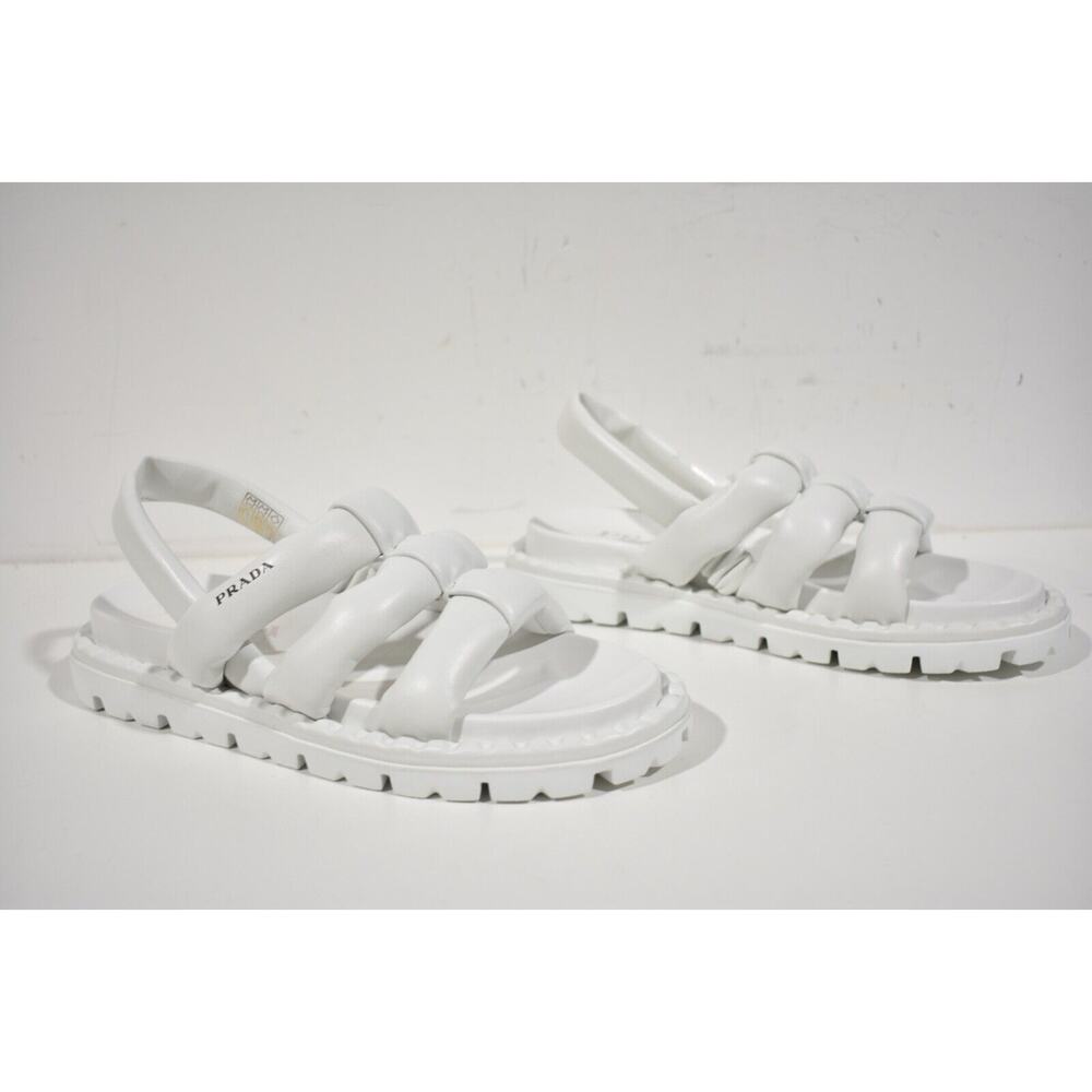 Prada Blow White Padded Leather Logo Strappy Slingback Sport Sandal Flat 41 - Picture 4 of 10
